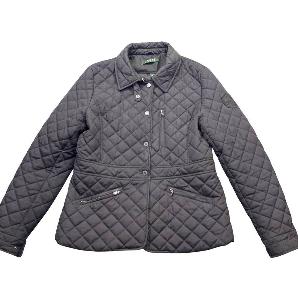 Lauren Ralph Lauren Black Quilted Crest Patch Barn Jacket Womens Medium
